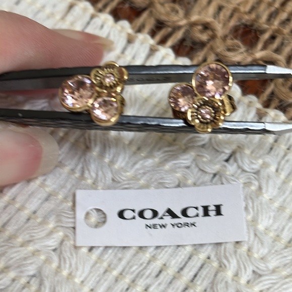 Coach Tea Rose Mini Pink Crystal Cluster Stud Post Earrings - Picture 3 of 12